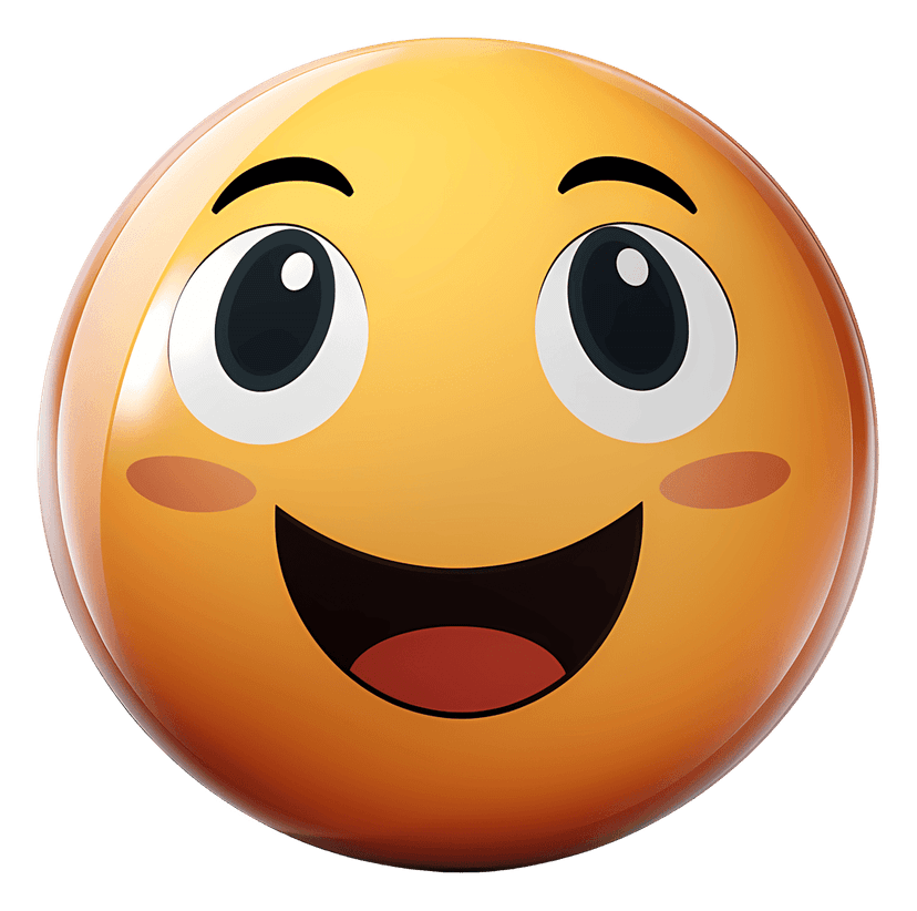 Yellow smiley face emoji with a wide grin and simple black features on a high-resolution transparent background.