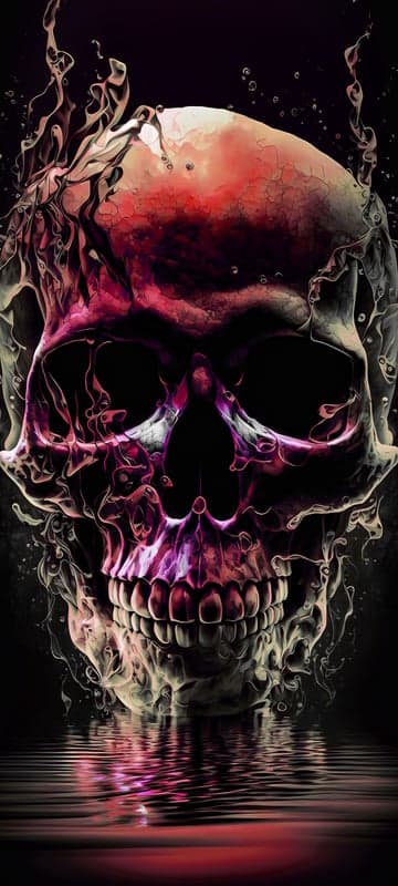 Gothic Skull with Red Smoke and Water Reflection