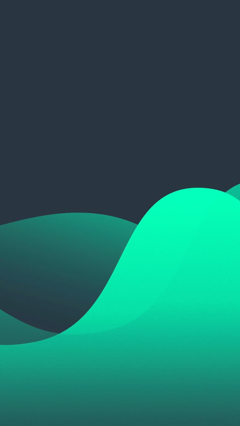 Sinuous teal and emerald green light waves flowing vertically against a matte dark gray background.