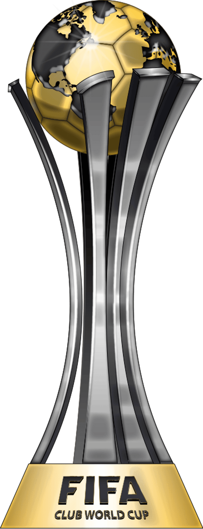 FIFA Club World Cup Trophy features a spiraling metallic gold base supporting a globe with glossy reflections.