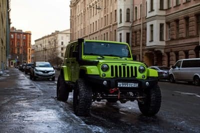 Lime Green Off-Road Jeep Wrangler Urban Phone Backdrop
