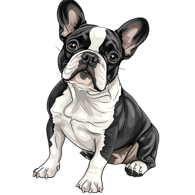 Boston Terrier digital portrait art showing black and white fur patterns and large ears on a dark background.