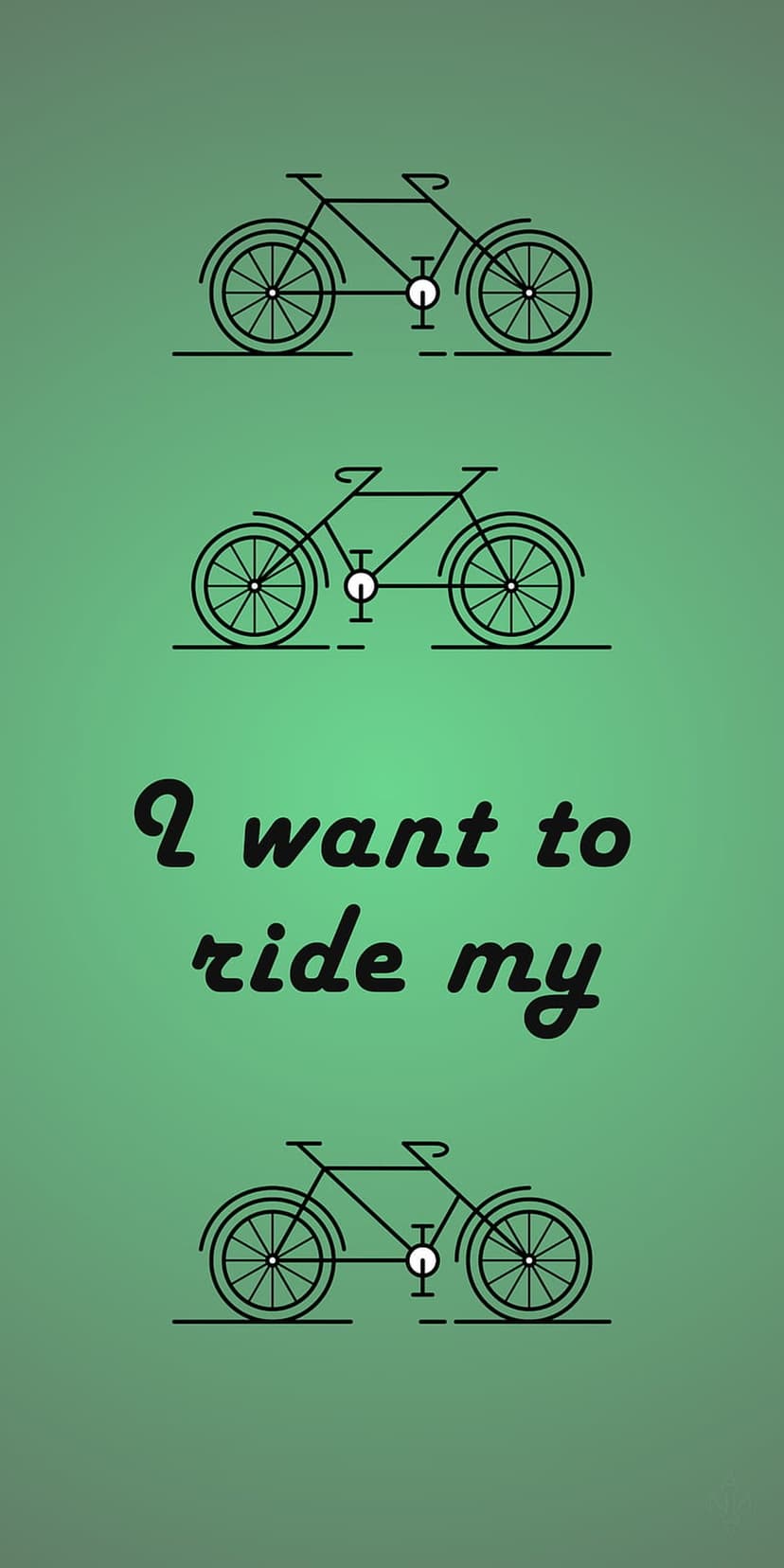 Black bicycle icons and script text centered on a smooth green gradient background for vertical screens.