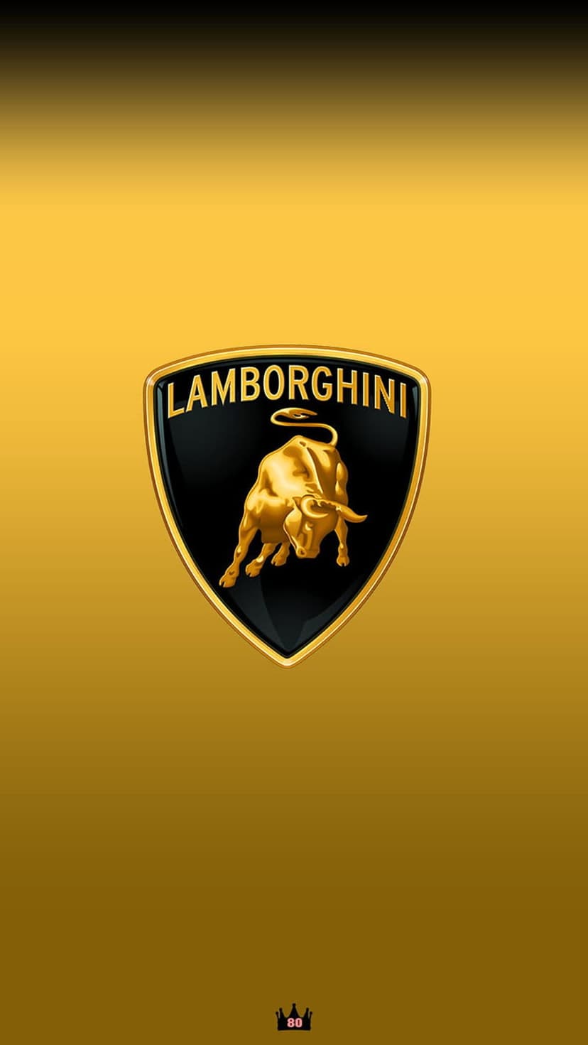 Lamborghini charging bull crest in polished gold centered against a radiant, textured golden yellow background.