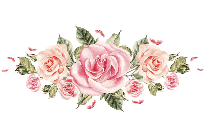 Pink rose watercolor illustration shows translucent petals and vibrant pigment splatters on a clean background.