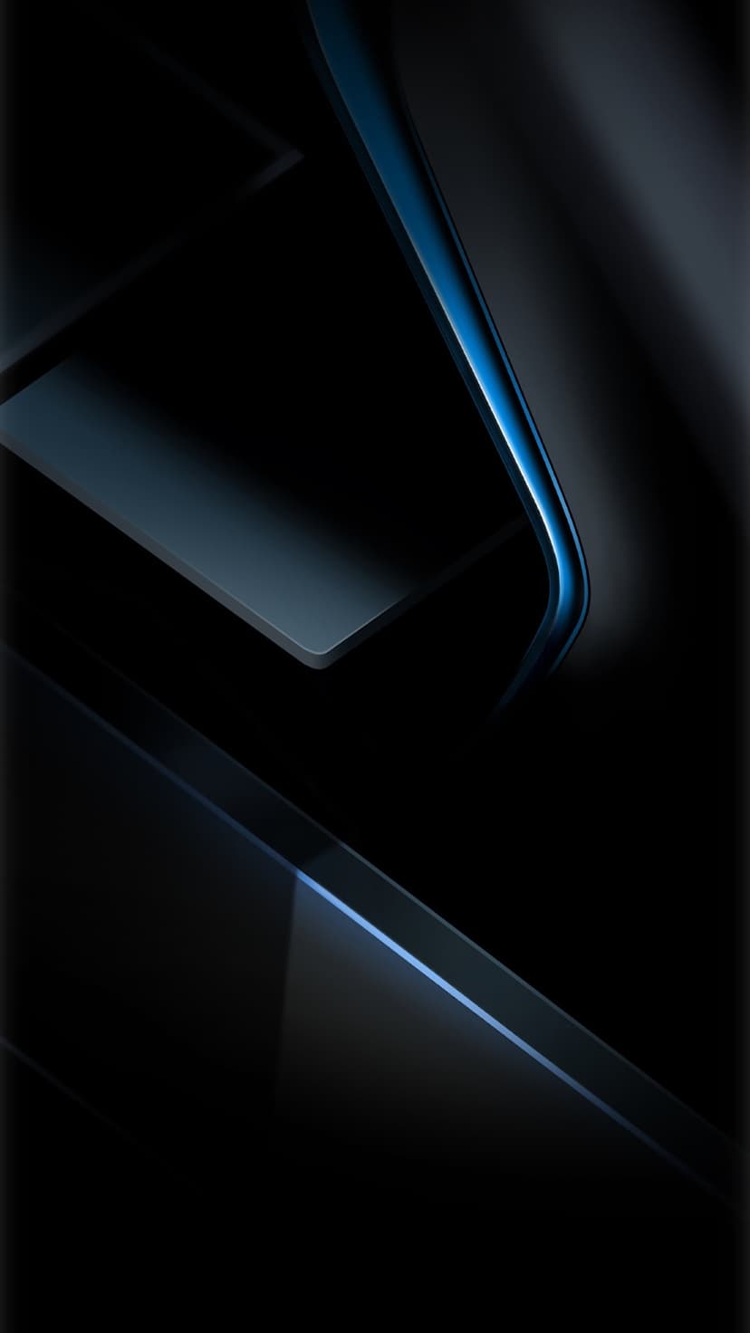 Angular dark metallic plates with glowing blue edges create a geometric pattern with shadows and depth.