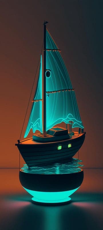 Neon Sailboat in Glowing Water Display