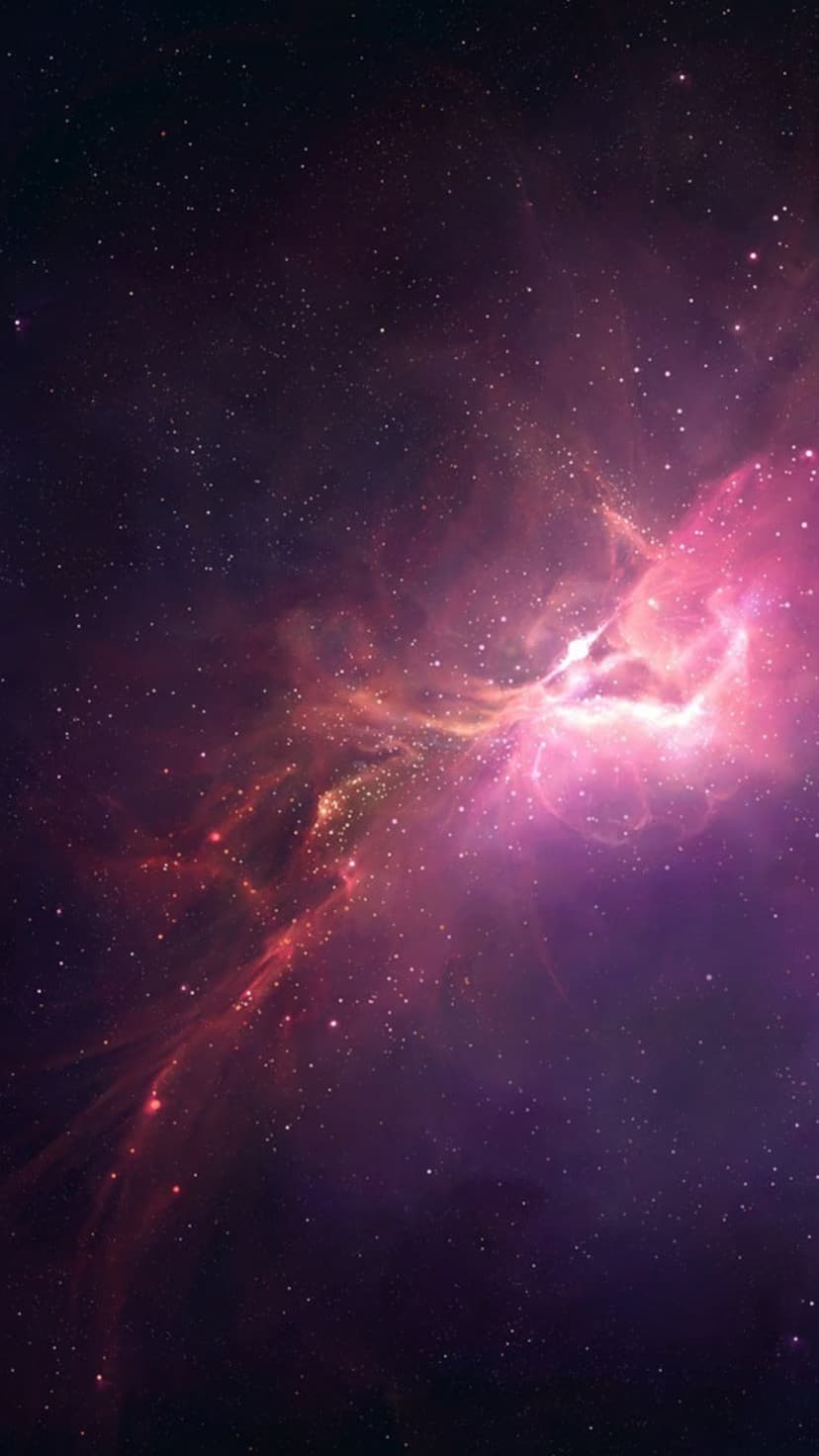 Swirling pink and purple nebula clouds filled with bright, scattered stars across a dark, vast cosmic background.