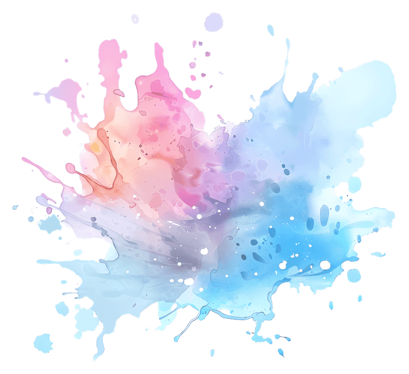 Multicolored watercolor splash displays fluid pigment layers and translucent edges on a transparent background.