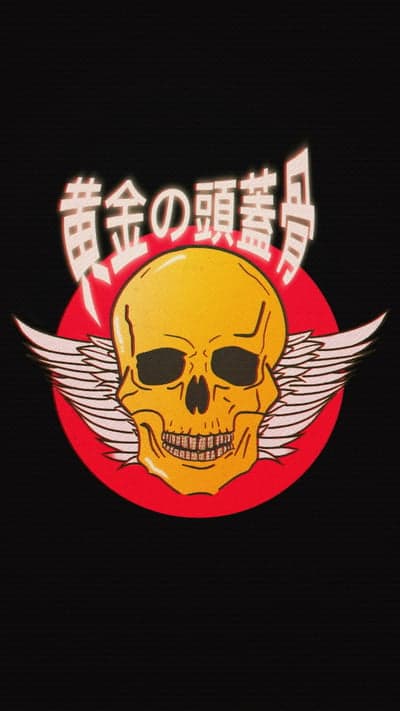 Gold Skull with White Wings and Red Sun Phone Wallpaper