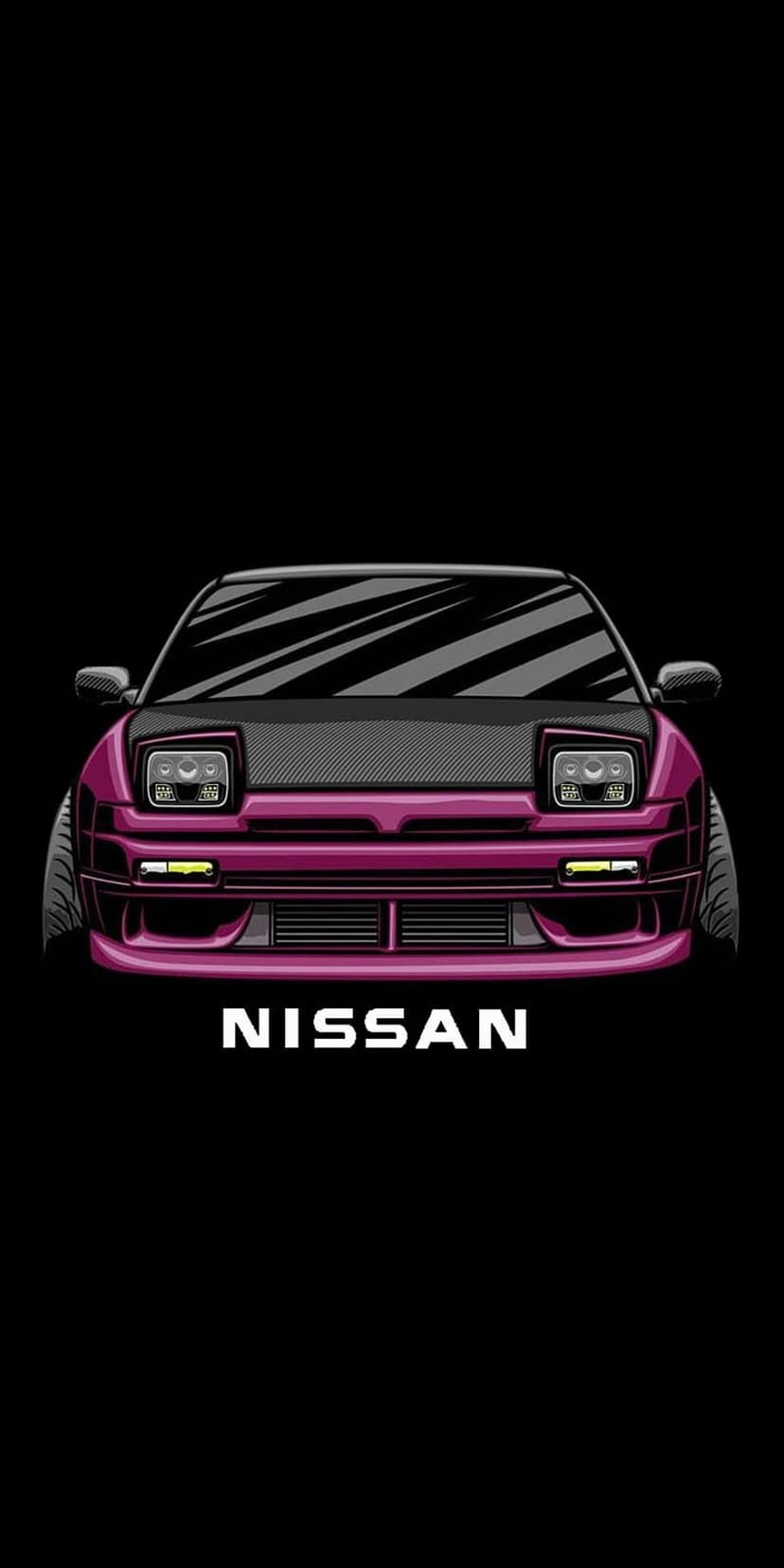 Purple Nissan RPS13 240SX with a carbon fiber hood and pop-up headlights centered on a black background.
