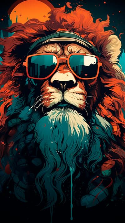 Cool Lion Wearing Sunglasses with Vibrant Colors