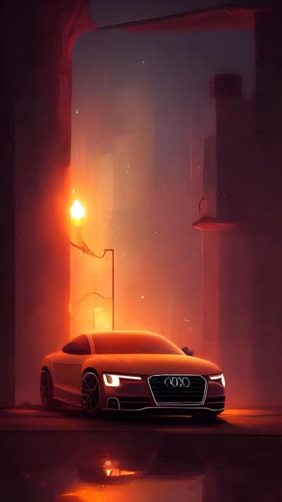 Audi sports car illuminated by warm orange glow
