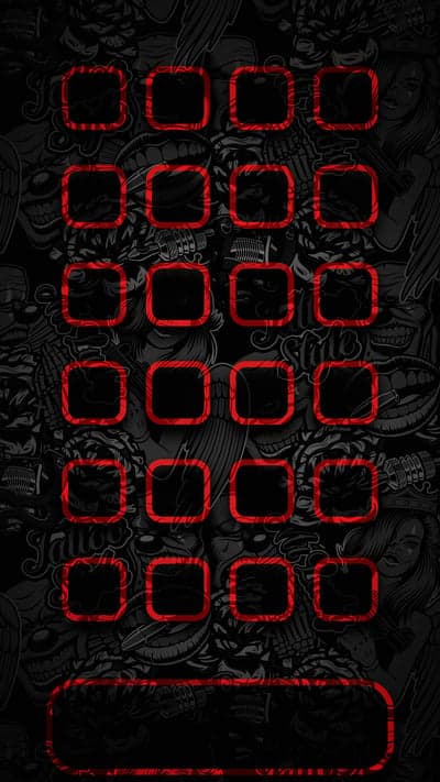 Dark Tattoo Skulls Wallpaper with Red App Icons