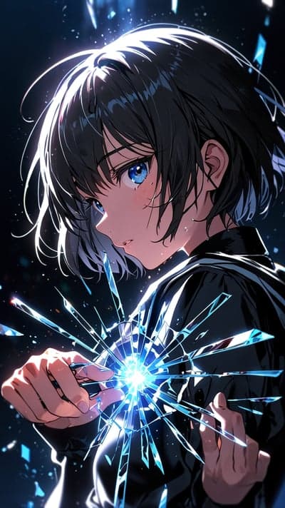 Shattered Blue Aura Anime Girl Mobile Screen Background