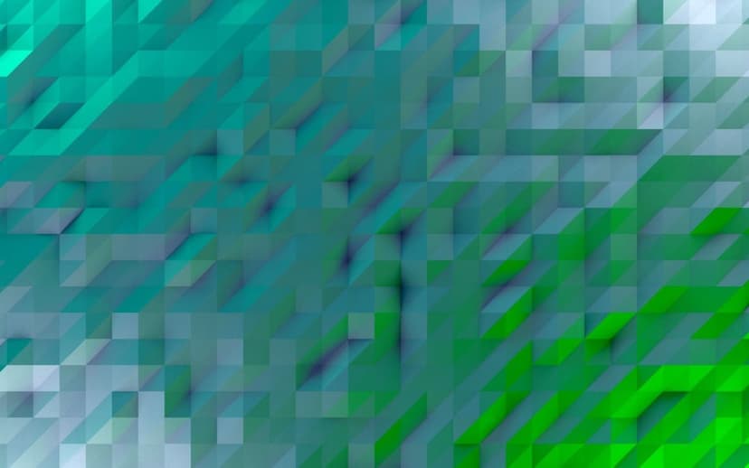 Interlocking teal and green low-poly triangles create a textured 3D surface with realistic shadow and light.