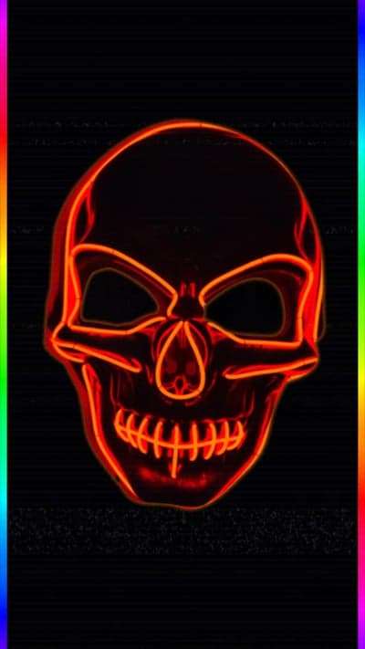 Neon Red Skull Mask Mobile Background with Rainbow Trim