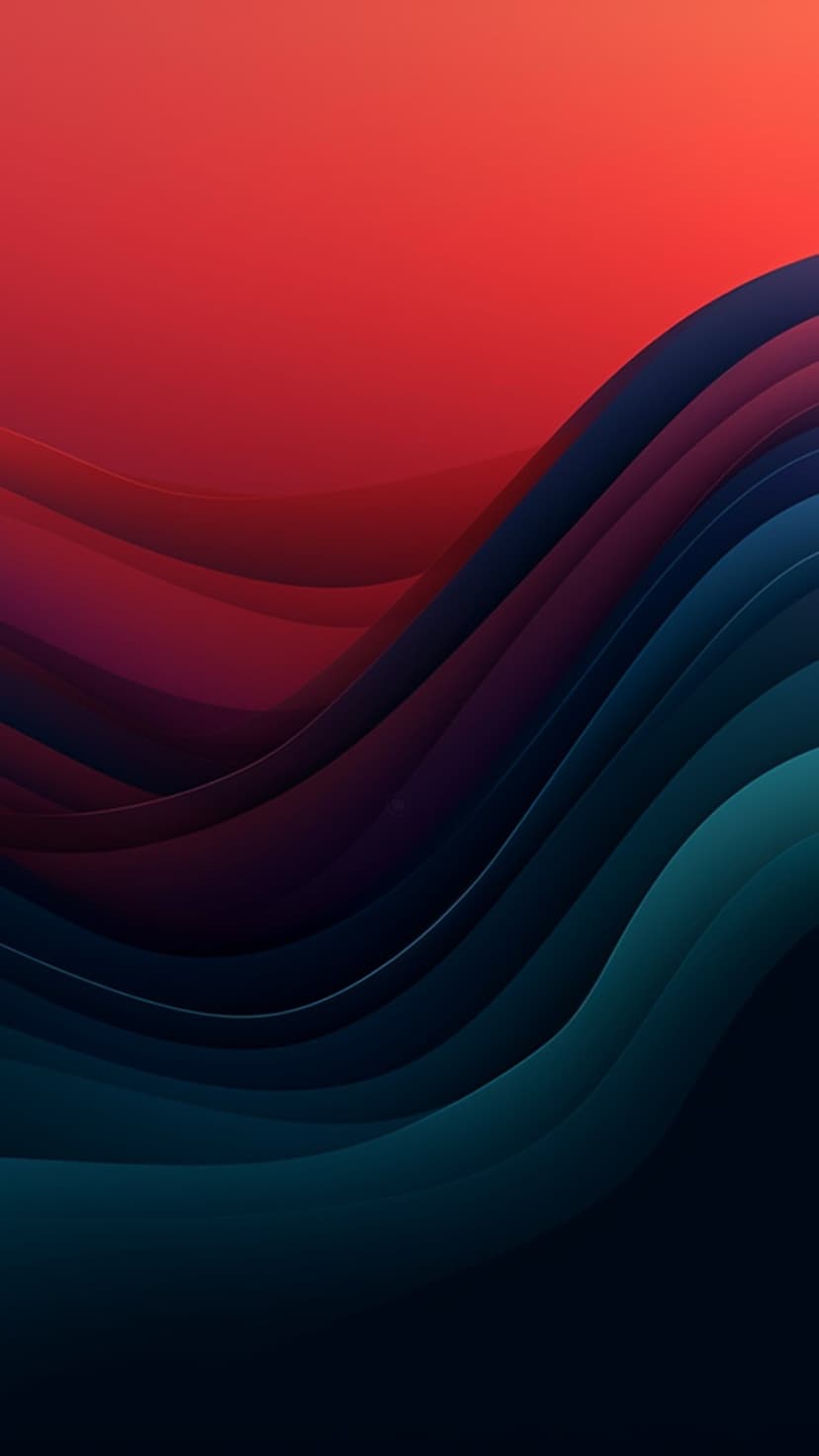 Sinuous red and blue waves flow vertically with smooth gradients and soft shadows in a sleek abstract composition.