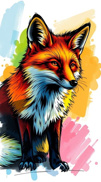 Artistic Red Fox Portrait Watercolor Mobile Background