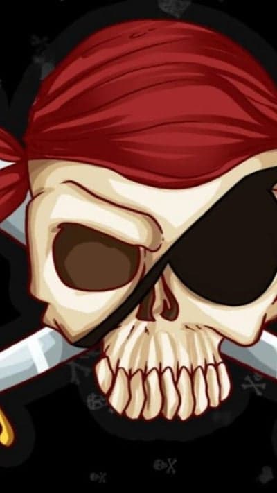 Stylized Buccaneer Skull with Red Bandana Mobile Wallpaper