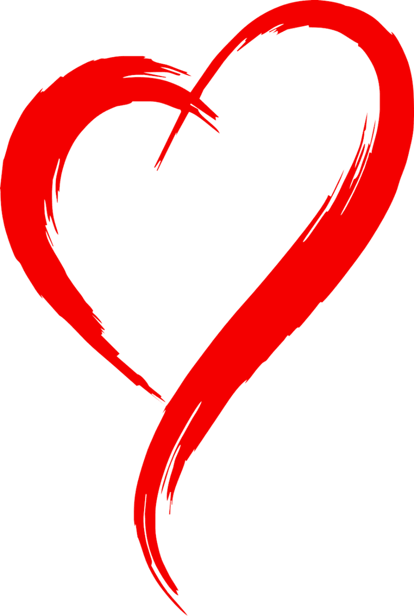 Red heart ink illustration with black hand-drawn splatters and textured edges on a transparent background.