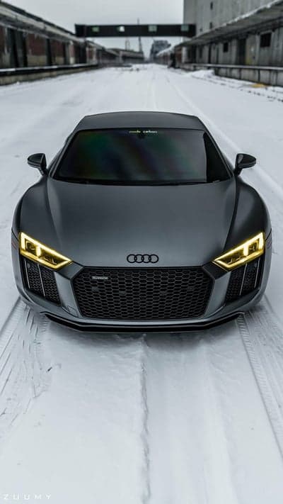 Gray Audi R8 Supercar Snowy Urban Phone Wallpaper