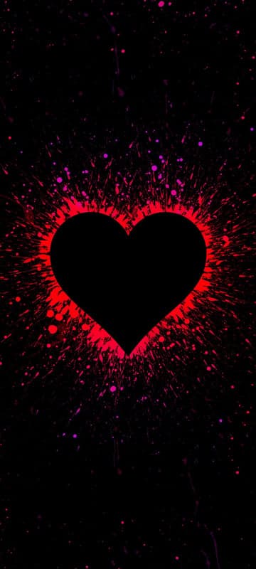 Black Heart Splattered with Red and Pink Paint