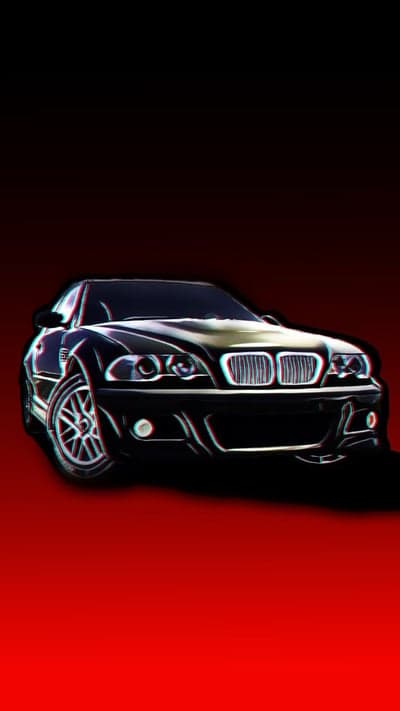 Black BMW E46 M3 with Glitch Effect on Red Background