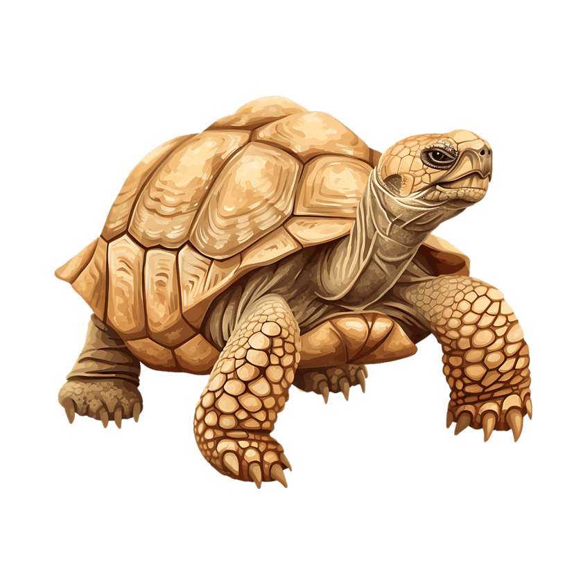Sulcata tortoise digital painting shows intricate shell scutes and scaly skin texture against a black backdrop.