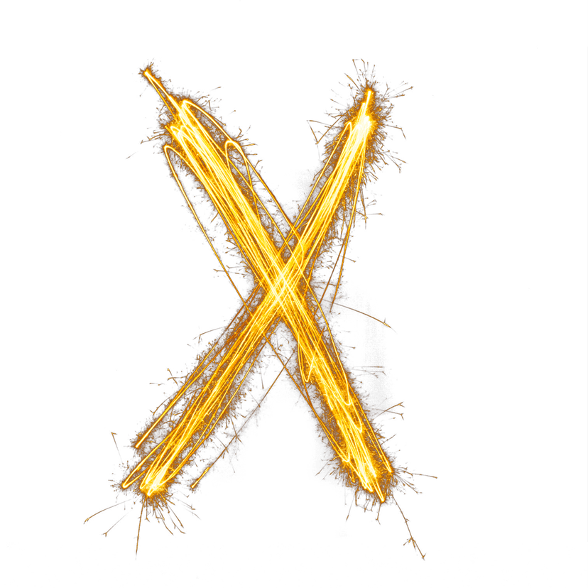 X letter logo with sharp corners and a minimalist black silhouette against a transparent background layer.