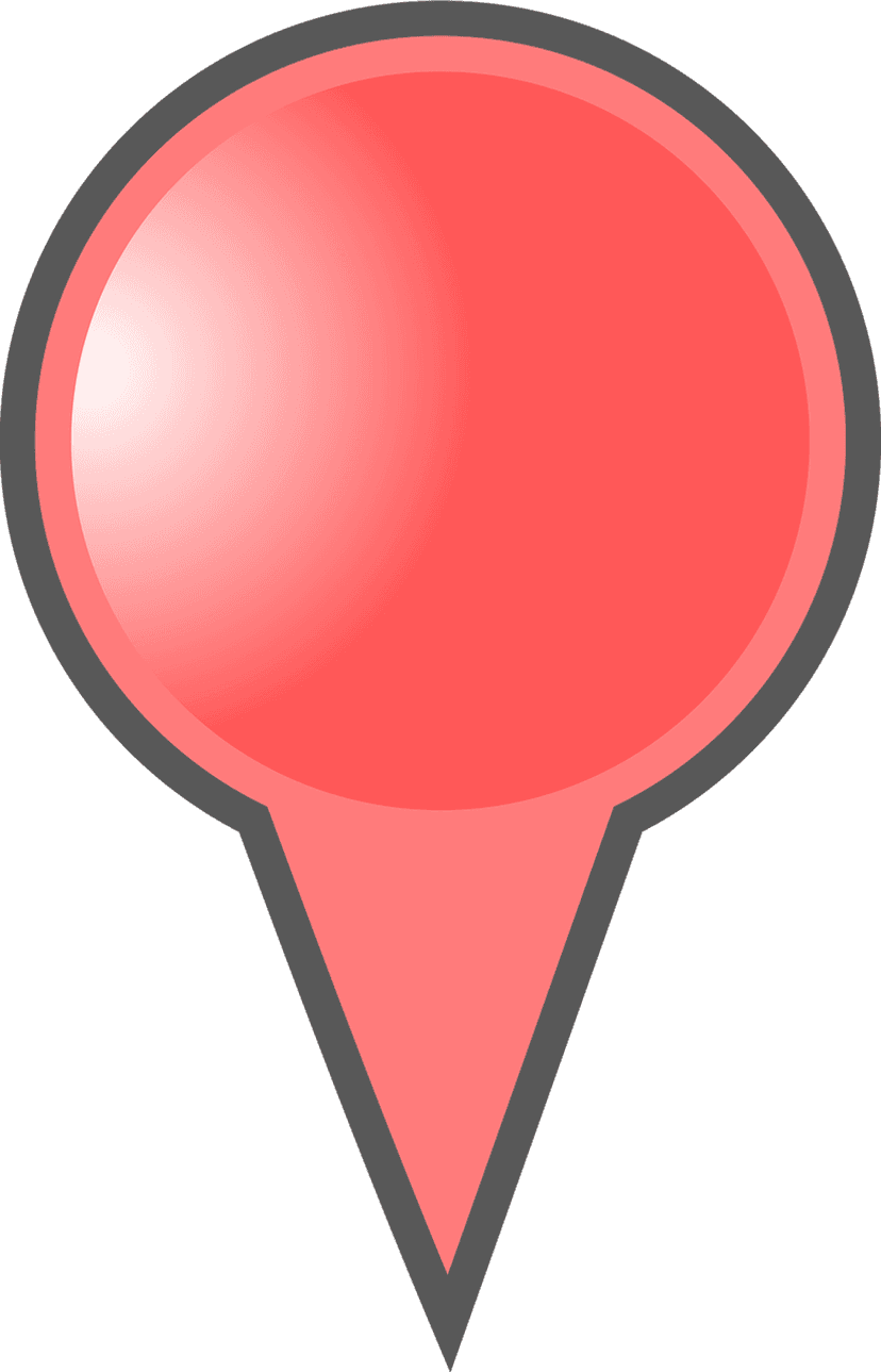 Red location pin icon with a glossy 3D sphere finish and realistic drop shadow on a transparent background.