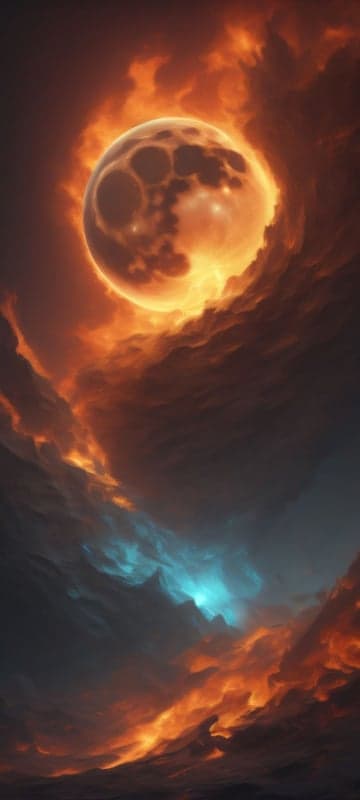 Fiery Moon Eclipsed by Dramatic Cosmic Clouds