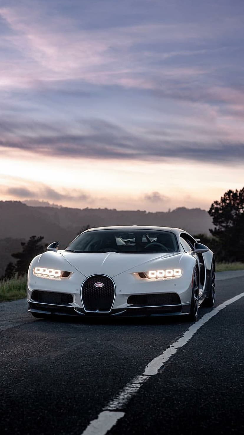 Bugatti Chiron White Hypercar Sunset Mobile Wallpaper