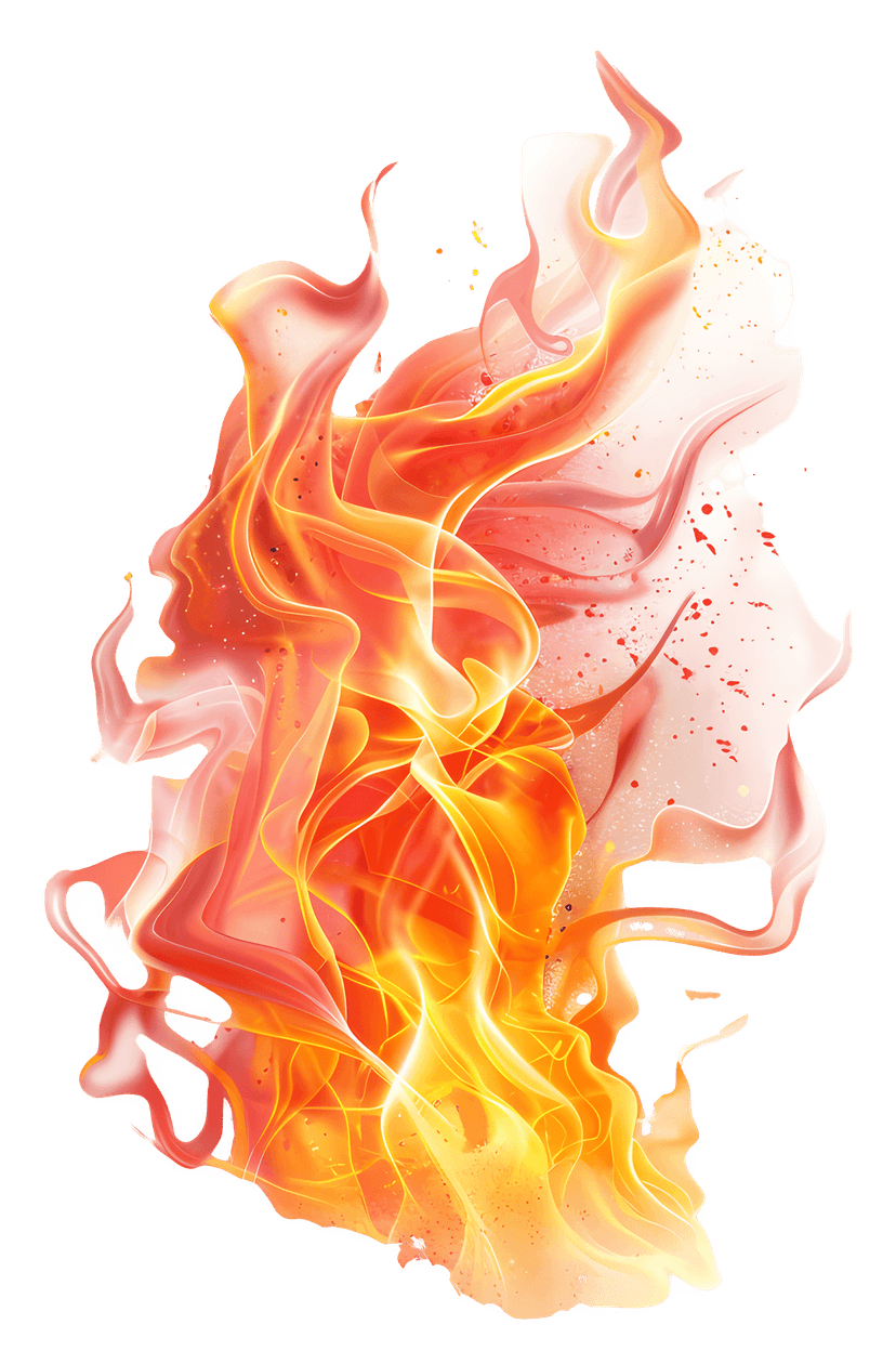 Fire flames abstract illustration with swirling orange glowing wisps and intense yellow heat light trails.