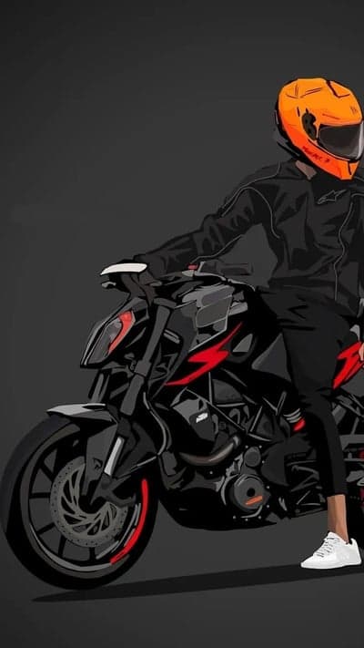 Orange Helmet Biker on Black Sportbike Mobile Wallpaper