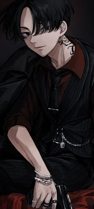 Anime man with black hair and tattoos