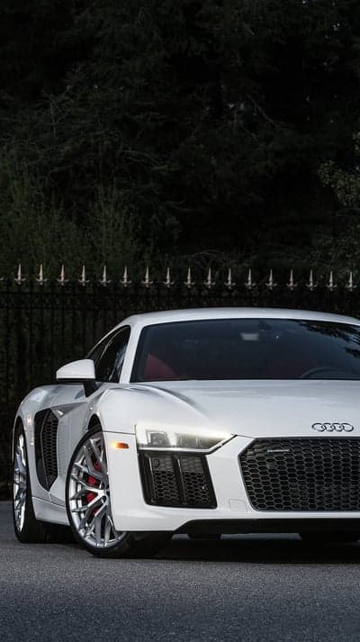 White Audi R8 Luxury Sports Car with Red Interior