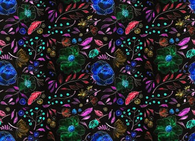 Vibrant Watercolor Floral Pattern on Black Background
