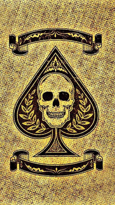 Ornate Gold Skull Ace of Spades Phone Wallpaper