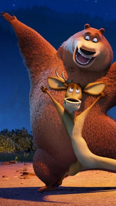 Boog and Elliot dancing joyfully under the night sky