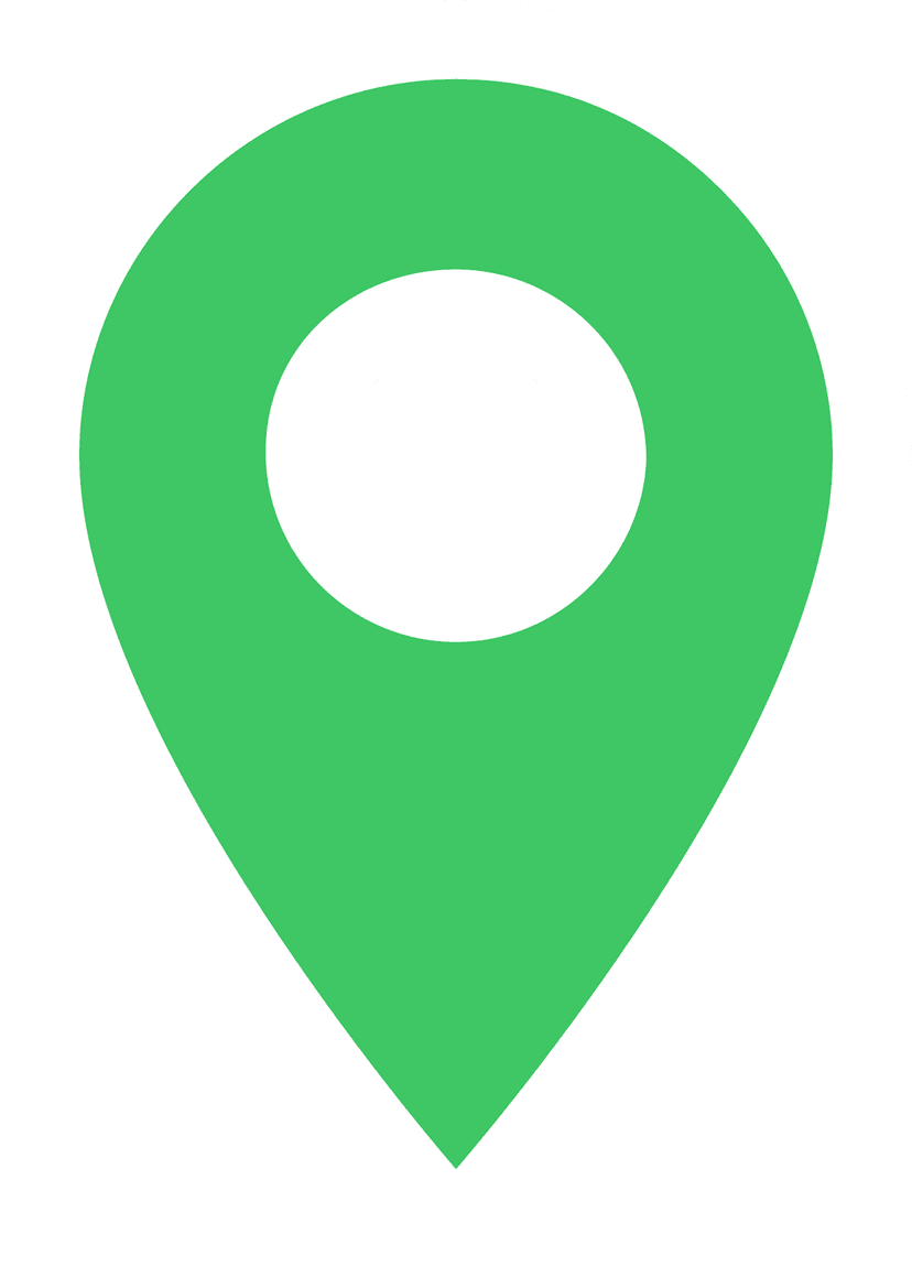 Green location marker icon with a white circular center and a flat teardrop shape on a transparent background.