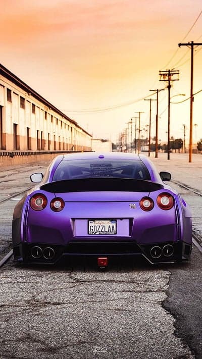 Purple Nissan GT-R Rear View at Sunset