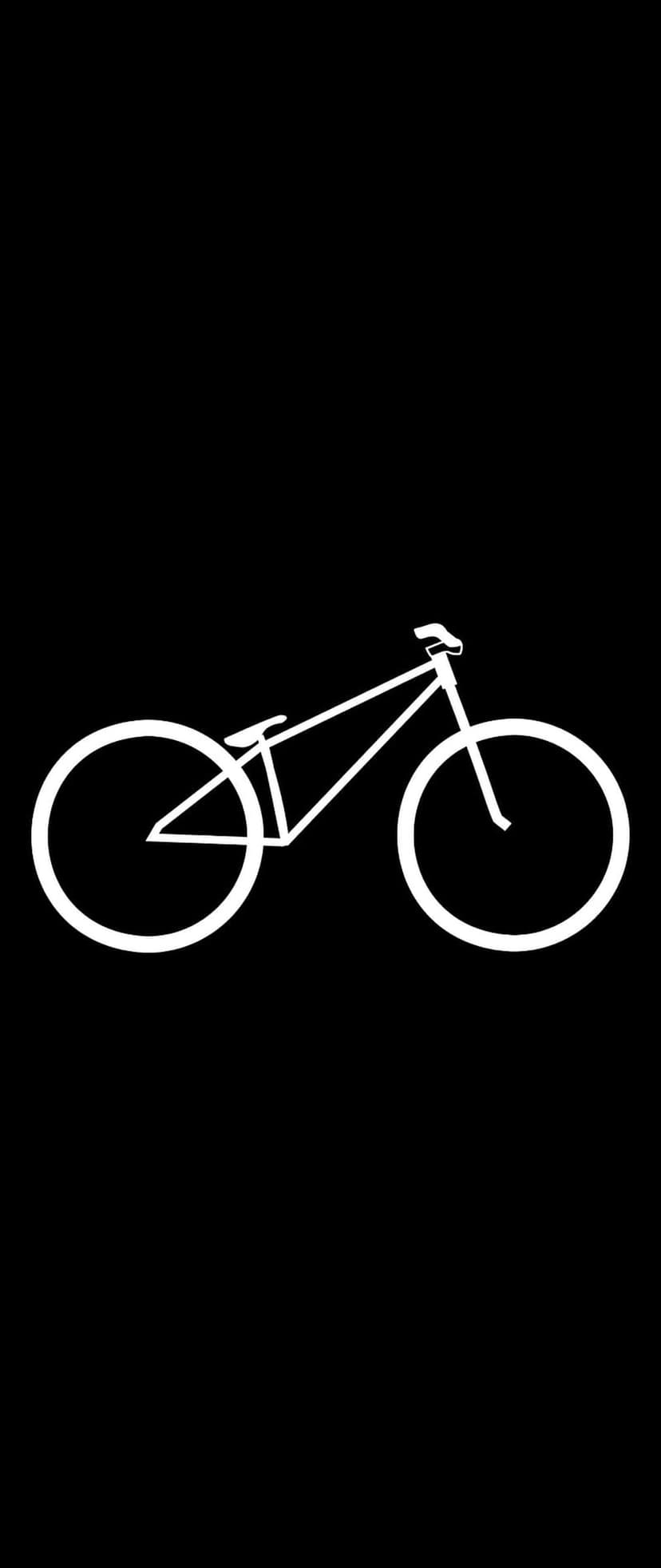 White bicycle silhouette with thin wheels and handlebars centered on a solid, dark black background for mobile.
