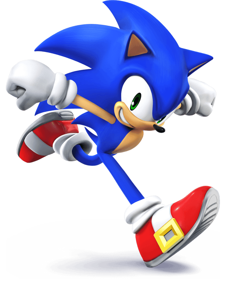 Sonic hedgehog running in a profile view with white gloves and red shoes against a transparent background.