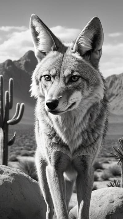 Black and White Desert Coyote Portrait Phone Wallpaper