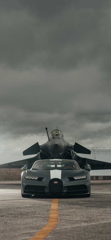 Bugatti Chiron Sport and Dassault Rafale Jet Phone Wallpaper