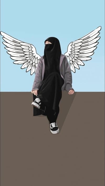 Angel Wings Niqab Woman Sitting on Ledge