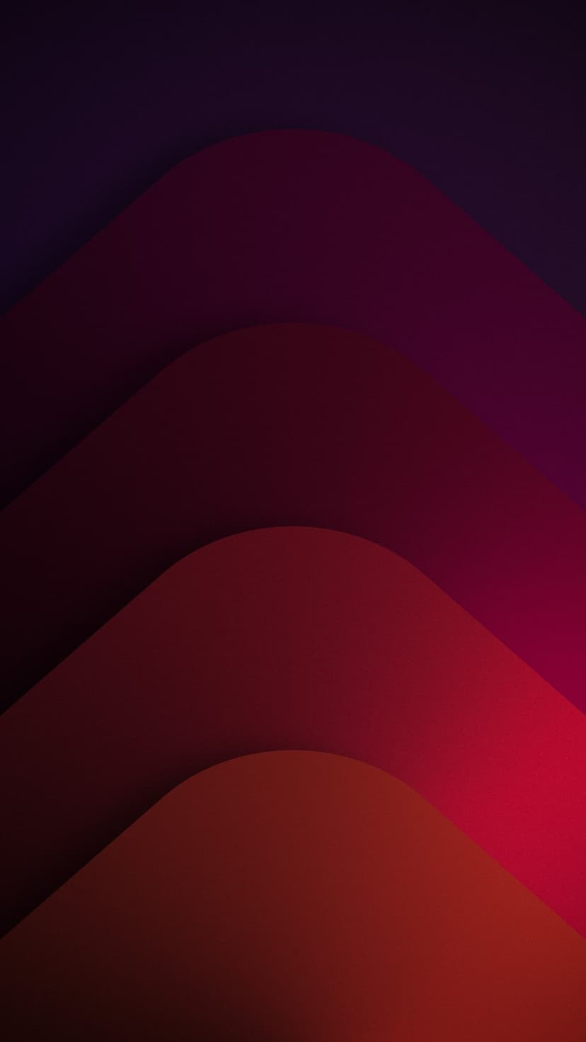 Overlapping crimson and violet fluid waves create a layered 3D effect with smooth gradients and soft shadows.