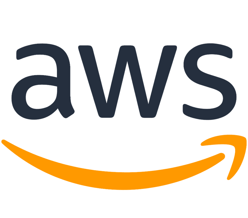 AWS logo featuring black sans-serif text with a curved yellow arrow underneath against a transparent background.