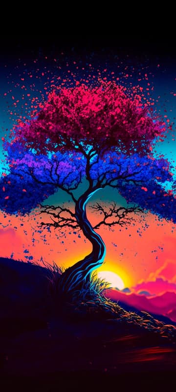 Vibrant Tree at Neon Sunset